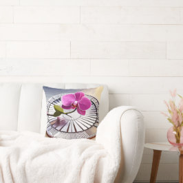 Exquisite roze orchidee Rests op zilver Bord Kussen