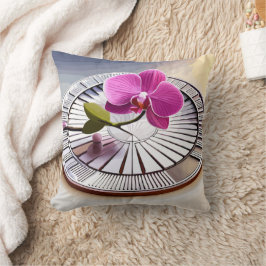 Exquisite roze orchidee Rests op zilver Bord Kussen