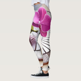 Exquisite roze orchidee Rests op zilver Bord Leggings