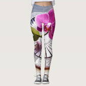 Exquisite roze orchidee Rests op zilver Bord Leggings (Voorkant)