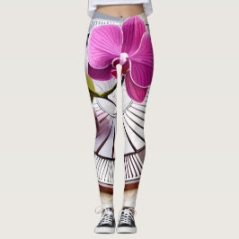 Exquisite roze orchidee Rests op zilver Bord Leggings