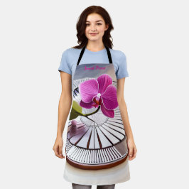 Exquisite roze orchidee Rests op zilver Bord Schort