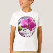 Exquisite roze orchidee Rests op zilver Bord T-shirt (Voorkant)