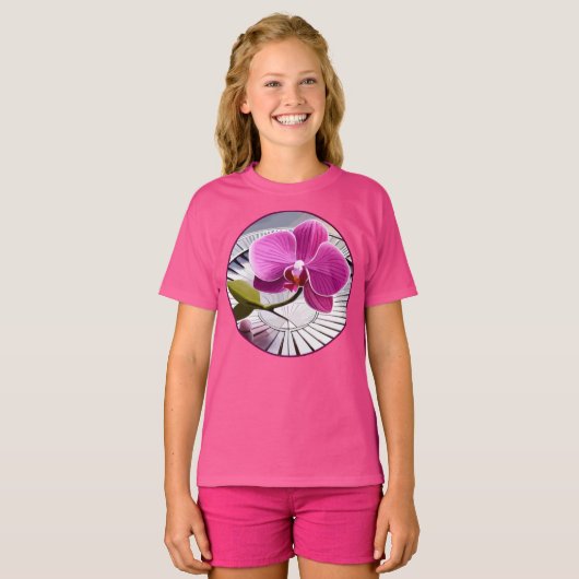 Exquisite roze orchidee Rests op zilver Bord T-shirt (Voorkant volledig)
