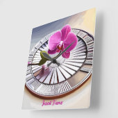 Exquisite roze orchidee Rests op zilver Bord Vierkante Klok (Hoek)