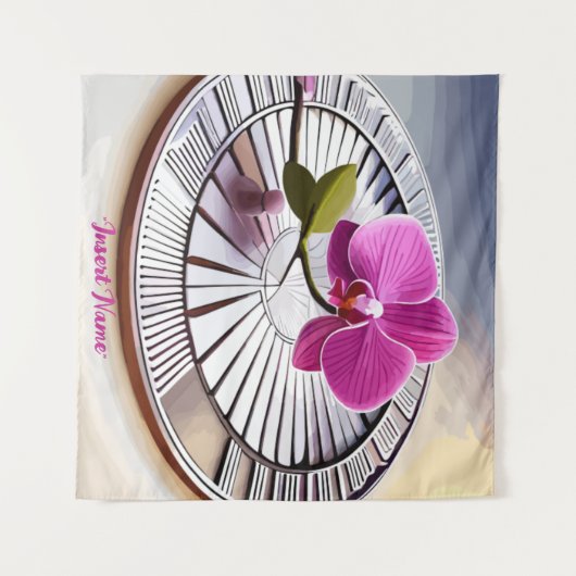 Exquisite roze orchidee Rests op zilver Bord Wandkleed (Voorkant (horizontaal))