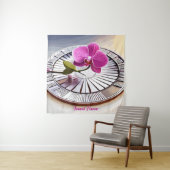 Exquisite roze orchidee Rests op zilver Bord Wandkleed (In situ)