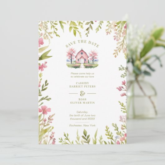 Exquisite Rustic Church Country Spring Frame Save The Date (Staand voorkant)