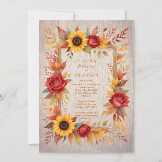 Exquisite Rustic Wood Botanical Frame Funeral Kaart (Voorkant)