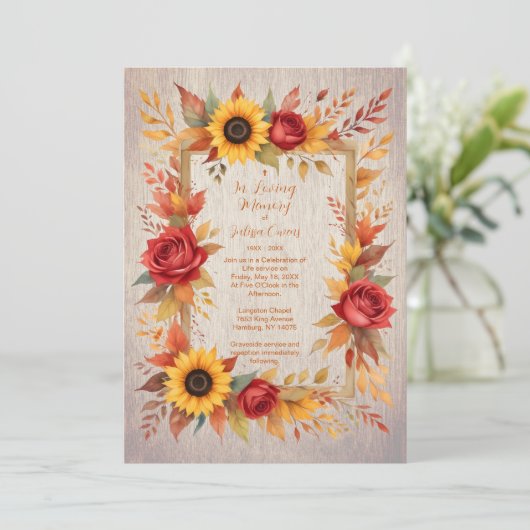 Exquisite Rustic Wood Botanical Frame Funeral Kaart (Staand voorkant)