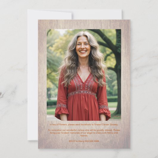 Exquisite Rustic Wood Botanical Frame Funeral Kaart (Achterkant)