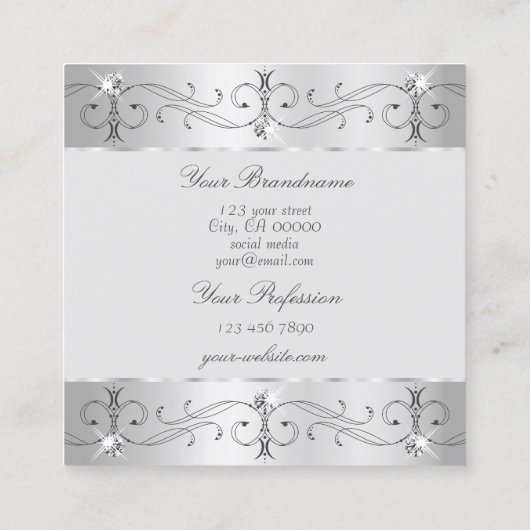 Exquisite Silver Grey  Ornamenten Foto toevoegen Vierkante Visitekaartje (Achterkant)