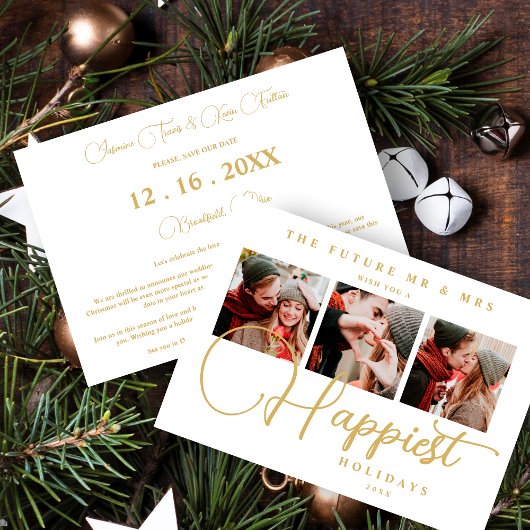 Exquisite Sophisticated Wedding Christmas 3 Photos Save The Date