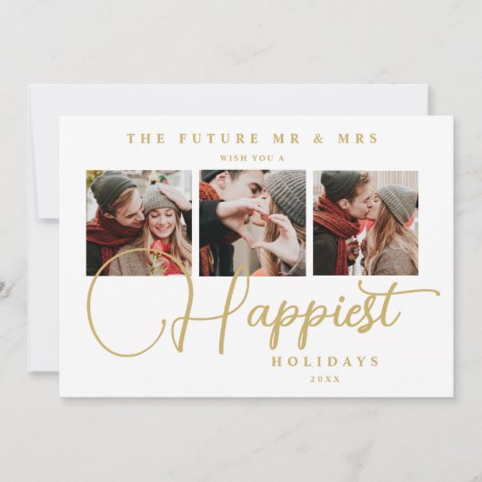 Exquisite Sophisticated Wedding Christmas 3 Photos Save The Date (Voorkant)