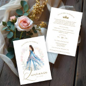 Exquisite Spanish Doll Quinceañera in Blue & Pink Kaart