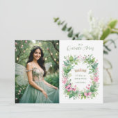 Exquisite Spring Tiara Green & Pink Floral Spanish Kaart (Staand voorkant)