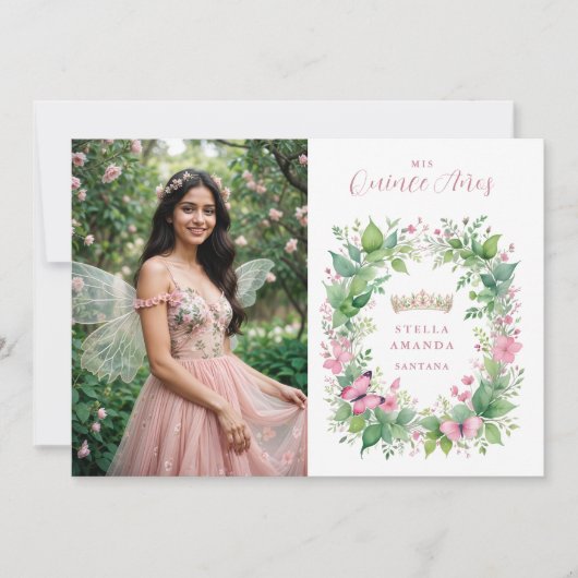 Exquisite Spring Tiara Pink & Green Floral Spanish Kaart (Voorkant)