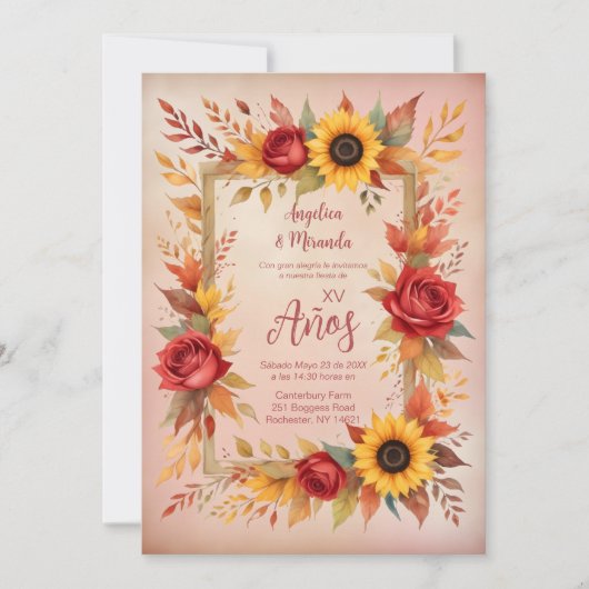 Exquisite Twins Botanical Frame Spanish Photo XVs Kaart (Voorkant)