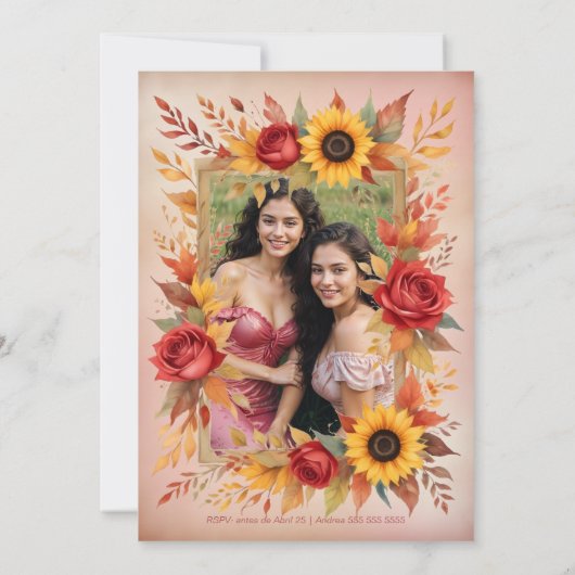 Exquisite Twins Botanical Frame Spanish Photo XVs Kaart (Achterkant)