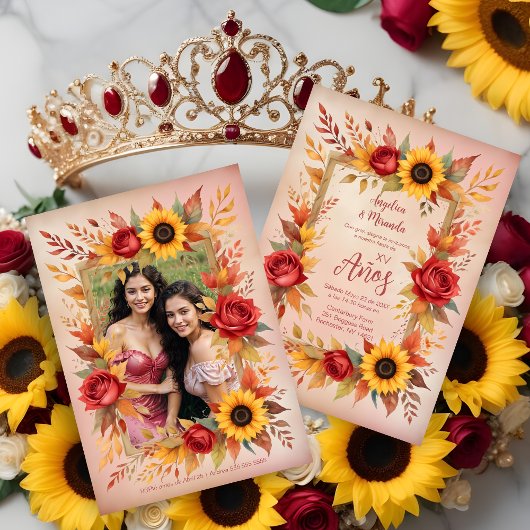 Exquisite Twins Botanical Frame Spanish Photo XVs Kaart