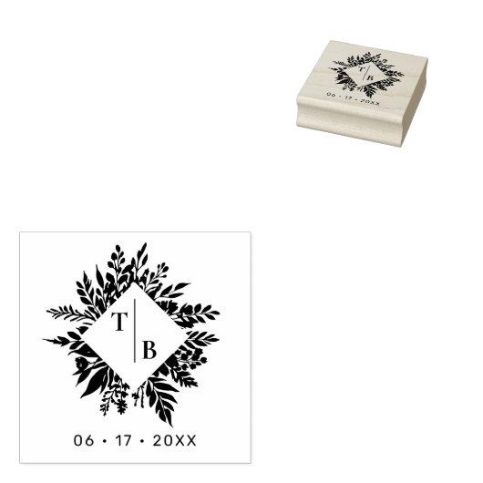 Exquisite Wedding Wildflowers Bouquet Initials Rubberstempel (Gestempeld)