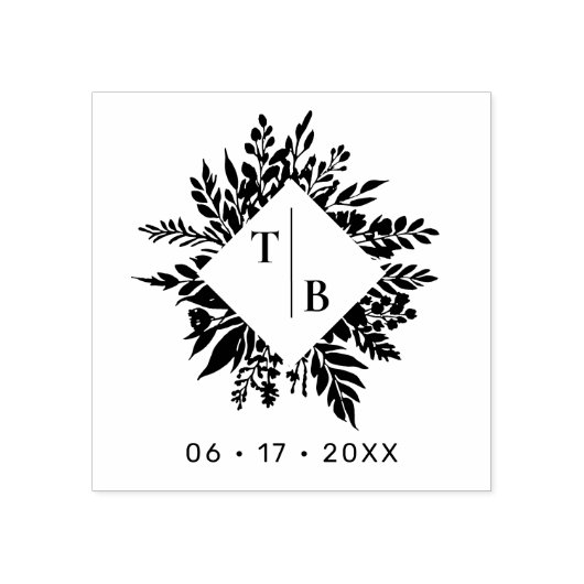 Exquisite Wedding Wildflowers Bouquet Initials Rubberstempel (Afrduk)
