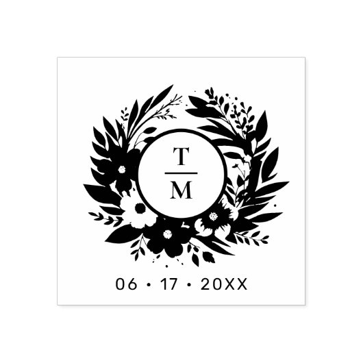 Exquisite Wedding Wildflowers Wreath Initials Rubberstempel (Afrduk)