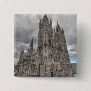 Exterieur van de Basiliek in Quito, Ecuador Vierkante Button 5,1 Cm