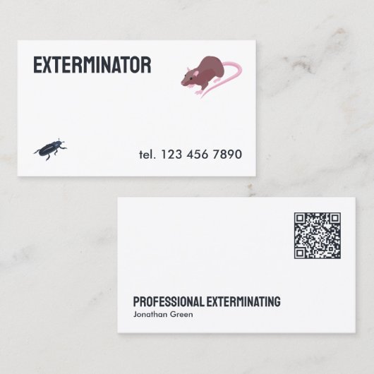 Exterminator ongediertebestrijding QR Visitekaartje (Voorkant / Achterkant)