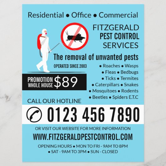 Exterminator ontwerp, ongediertebestrijding Advert Flyer (Voorkant)