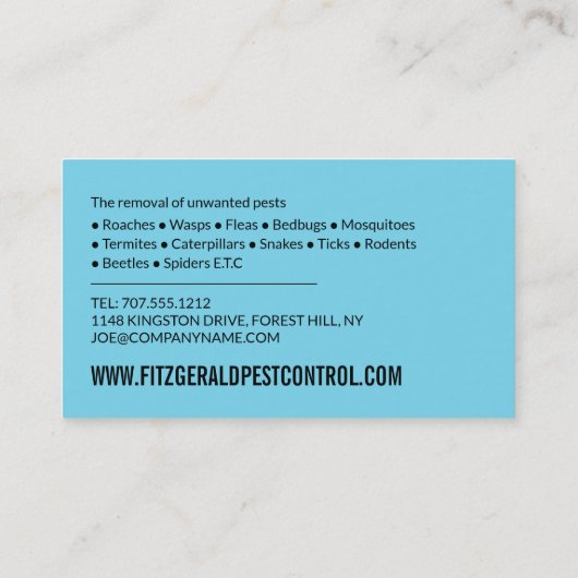 Exterminator ontwerp, ongediertebestrijding visitekaartje (Achterkant)