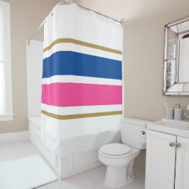 Extra breed vet blauw roze race strepen op wit douchegordijn