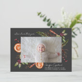Extra Cheer Charcoal Holiday Baby Foto Birth Aankondiging (Staand voorkant)