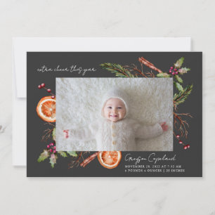 Extra Cheer Charcoal Holiday Baby Foto Birth Aankondiging