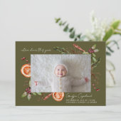 Extra Cheer Green Holiday Baby Fotogeboorte Aankondiging (Staand voorkant)