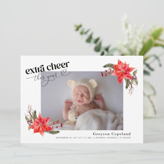 Extra Cheer Holiday Baby Foto geboortedatum Aankondiging (Staand voorkant)
