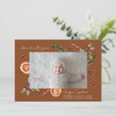 Extra Cheer Terracotta Holiday Baby Foto geboorted Aankondiging (Staand voorkant)