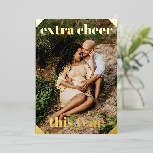 Extra crème dit jaar Zwangerschapsuitkondiging Folie Feestdagenkaart (Staand Voorkant)
