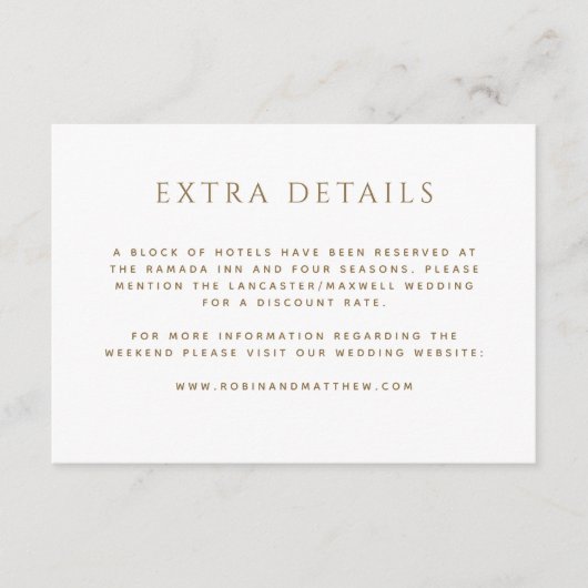 Extra details (of andere), witte en goudbruiloft informatiekaartje (Voorkant)