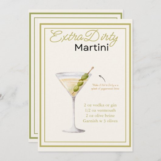 Extra Dirty Martini Recept Kaart (Voorkant / Achterkant)