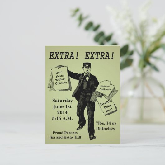 Extra! Extra!  krant Baby Briefkaart (Staand voorkant)