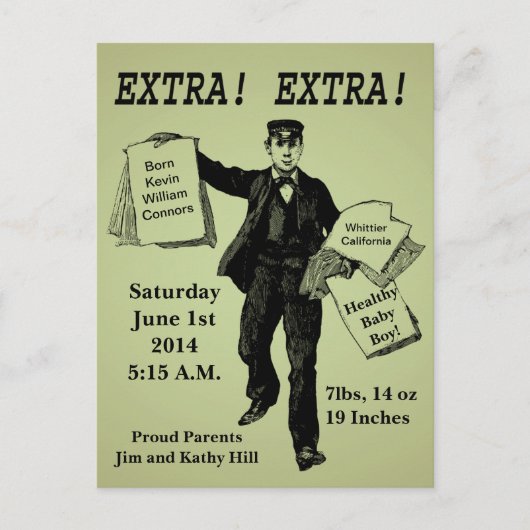 Extra! Extra!  krant Baby Briefkaart (Voorkant)
