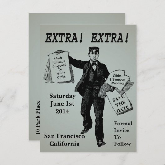 Extra! Extra!  krant slaat datum op Aankondigingskaart (Voorkant / Achterkant)