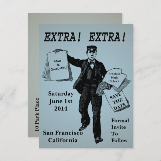 Extra! Extra!  krant slaat datum op Aankondigingskaart (Voorkant / Achterkant)