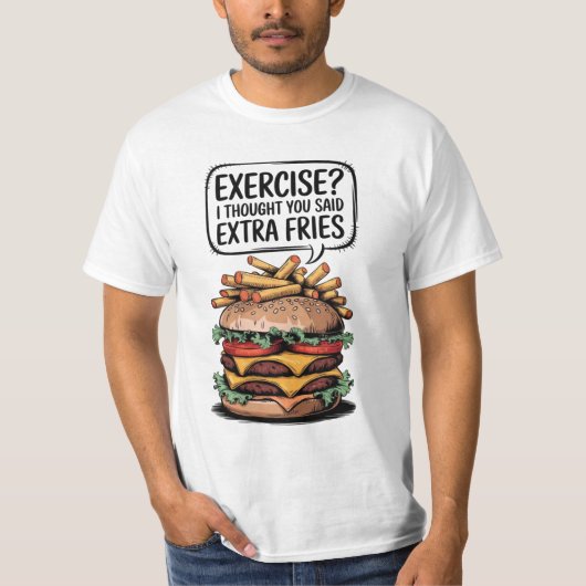 "Extra friet boven oefening!" T-shirt (Voorkant)