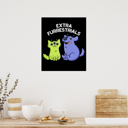 Extra Furrestrials Grappige Alien Furry Pun Dark B Poster (Keuken)