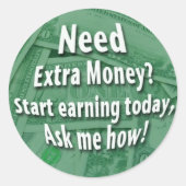Extra geld nodig? ronde sticker (Voorkant)