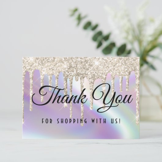 Extra glitterschijven faux holographic Pearlescent Bedankkaart (Staand voorkant)