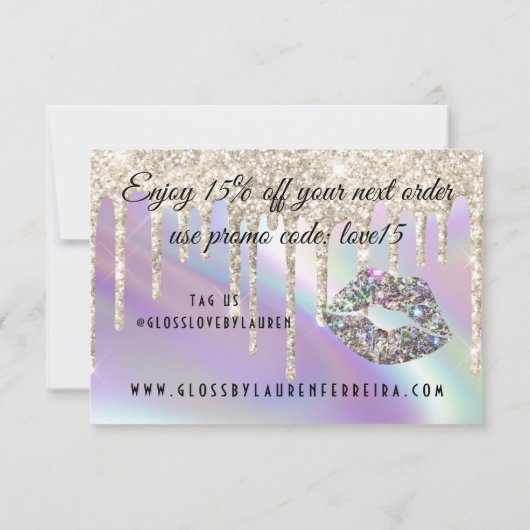 Extra glitterschijven faux holographic Pearlescent Bedankkaart (Achterkant)