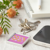 Extra groot design Roze gele witte grafische kaart Sleutelhanger (Zijkant)